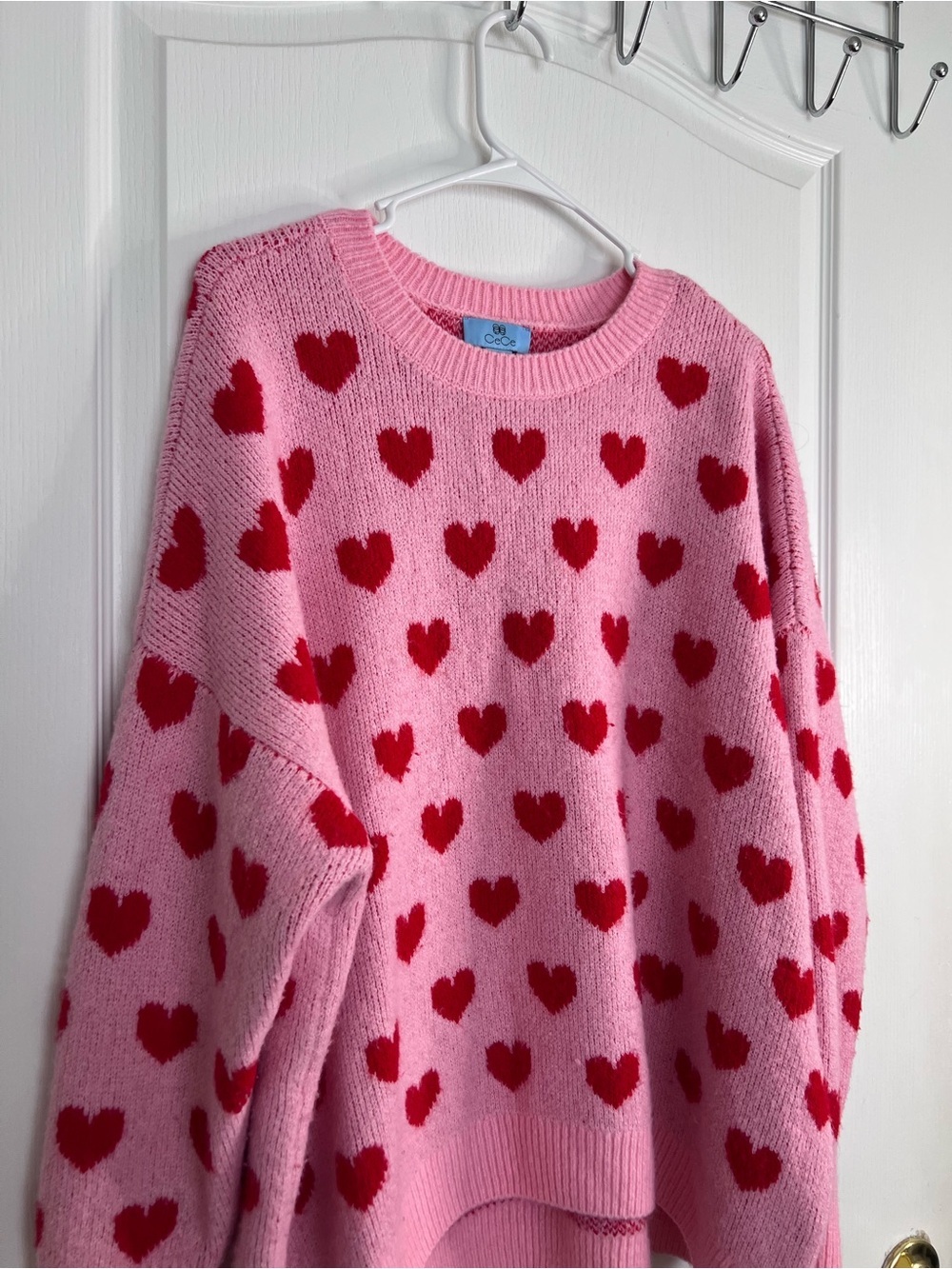 CeCe Pink Heart-Print Crewneck Sweater size L - Picture 10 of 10